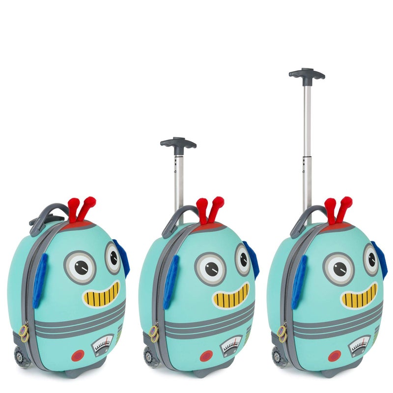 boppi Tiny Trekker Kids Luggage Travel Suitcase Carry On Cabin Bag Holiday Pull Along Trolley Lighweight Wheeled Holdall 17 Litre Hand Case American Airlines Underseat Compliant - Robot - Image 4